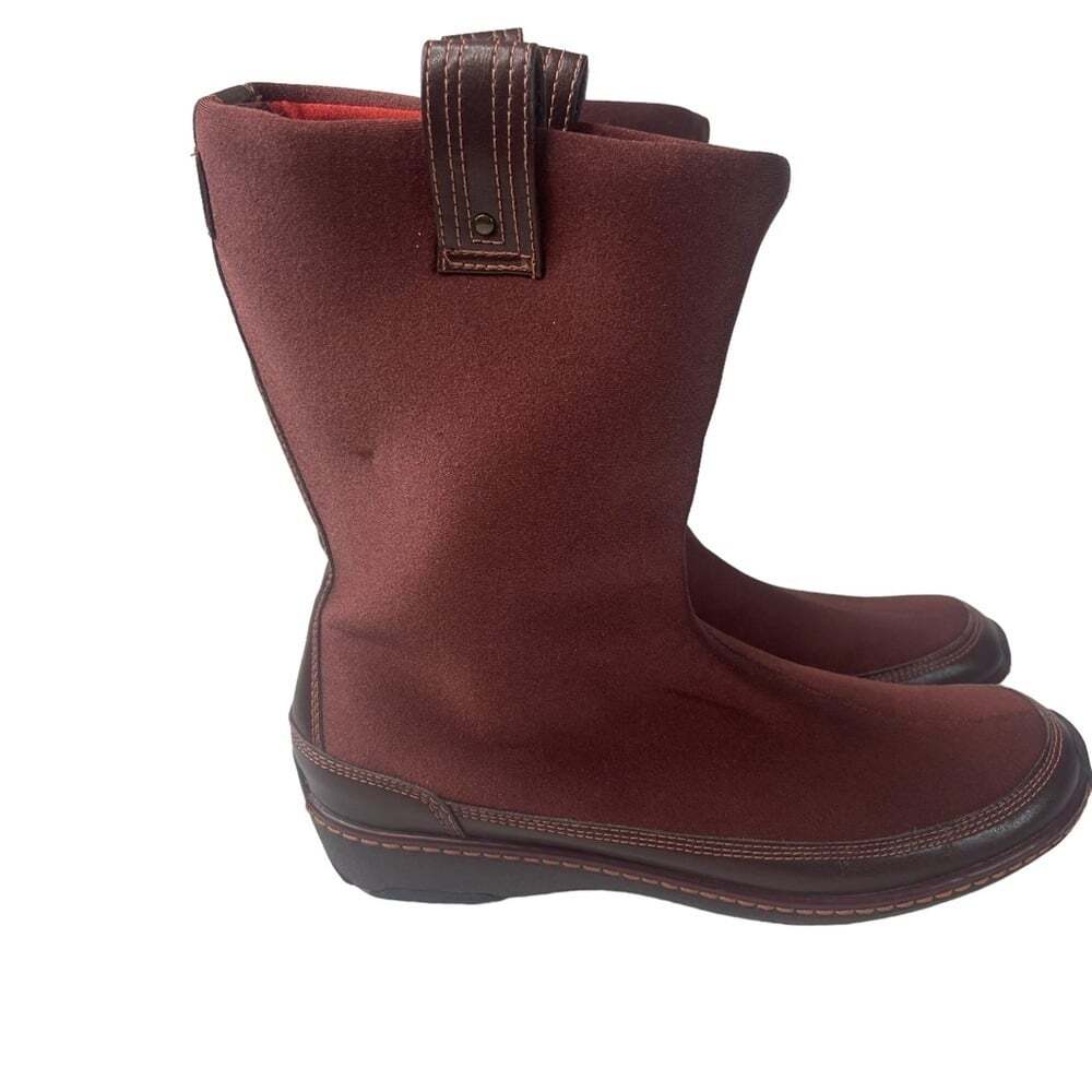 Aetrex Winter Boots Women’s 7.5 Red Stretch Pull-On BB48W Leather Sole Warm